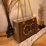 Bolsa Feminina Ckloe Bicolor Corrente Luxo- CARAMELO C/ MARFIM